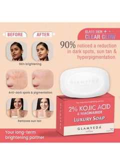 Glamveda 2% Kojic Acid Skin Lightening Soap With Niacinamide | For Dark Spots, Pigmentation & Sun Tanning | For Glass Skin | Clear Glow | All Skin Types | 75Gm  - Image 2