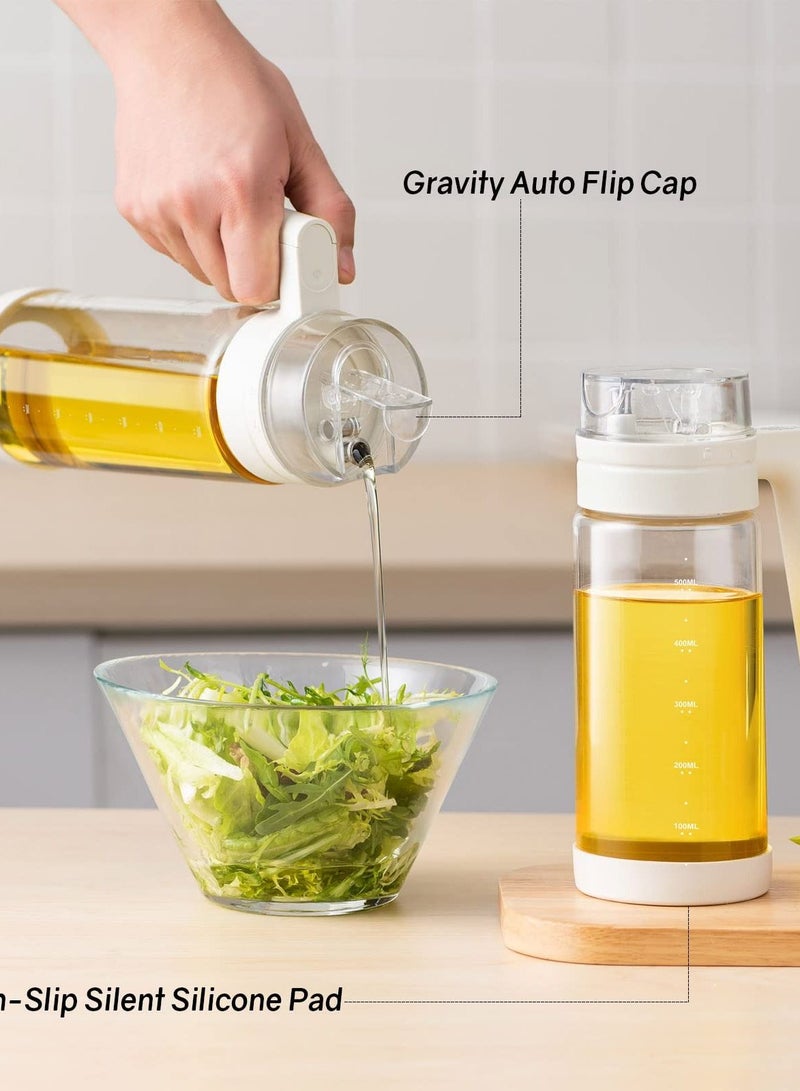 Excefore Olive Oil and Vinegar Dispenser Bottle,2.8cups White Large Olive Oil Holder with Easy Grip Handle,Borosilicate Glass No Drip Oil Bottles for Kitchen  - Image 2