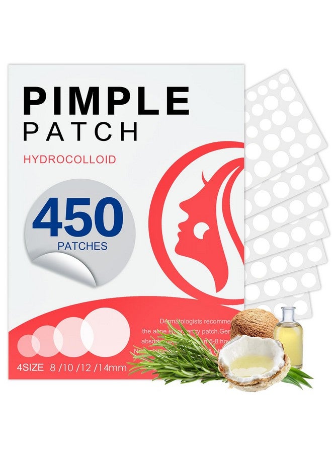 YHOVID 450 لاصقات حب الشباب للوجه، لاصقات هيدروكوليد لحب الشباب لتغطية البثور، لاصقات مايتي باتش لحب الشباب غير المرئية للوجه، 4 أحجام - Image 1