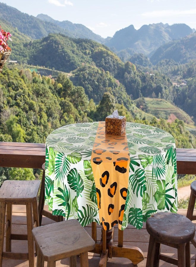 Oudain 4 Pack Animal Safari Tablecloth 84 x 84 Inch Round Jungle Theme Table Cover Tropical Leave Tiger Zebra Giraffe Print Plastic Tablecloth for Birthday Baby Shower Zoo Safari Party Supplies - Image 5