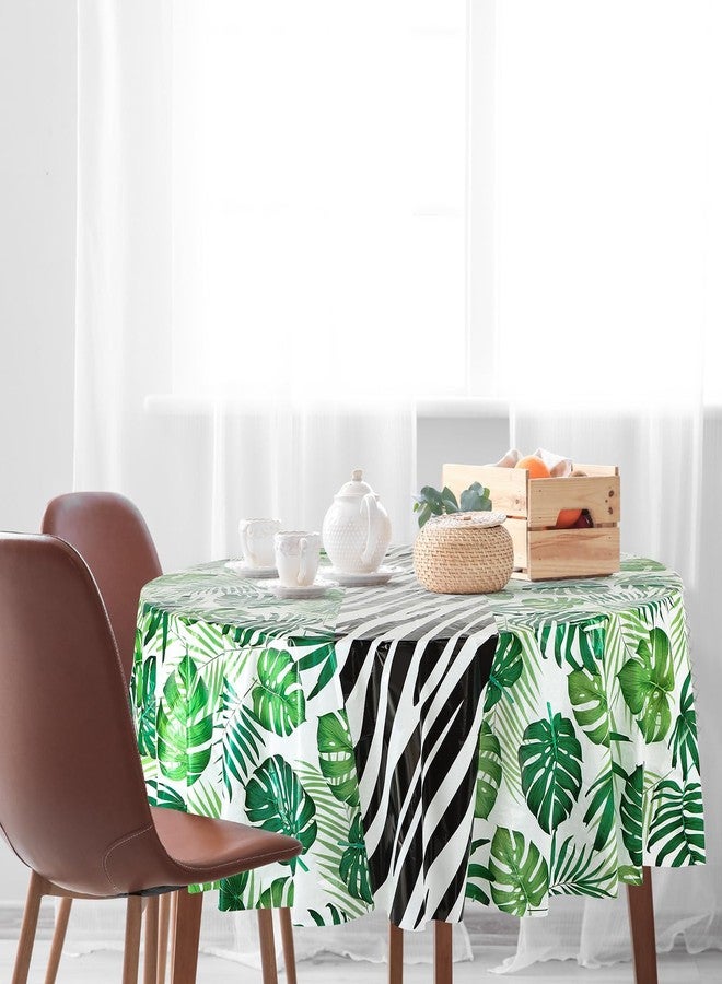 Oudain 4 Pack Animal Safari Tablecloth 84 x 84 Inch Round Jungle Theme Table Cover Tropical Leave Tiger Zebra Giraffe Print Plastic Tablecloth for Birthday Baby Shower Zoo Safari Party Supplies - Image 4