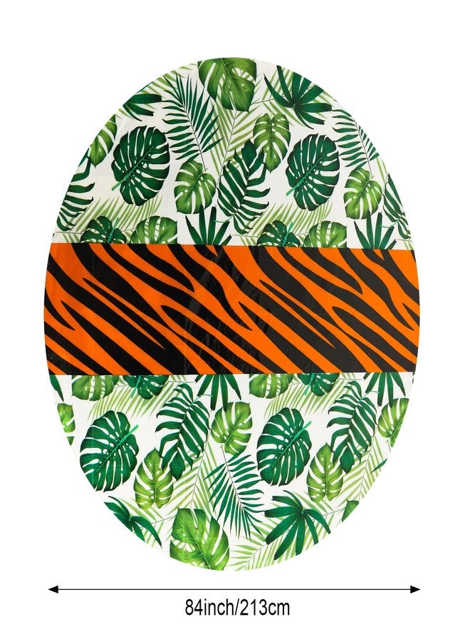 Oudain 4 Pack Animal Safari Tablecloth 84 x 84 Inch Round Jungle Theme Table Cover Tropical Leave Tiger Zebra Giraffe Print Plastic Tablecloth for Birthday Baby Shower Zoo Safari Party Supplies - Image 3