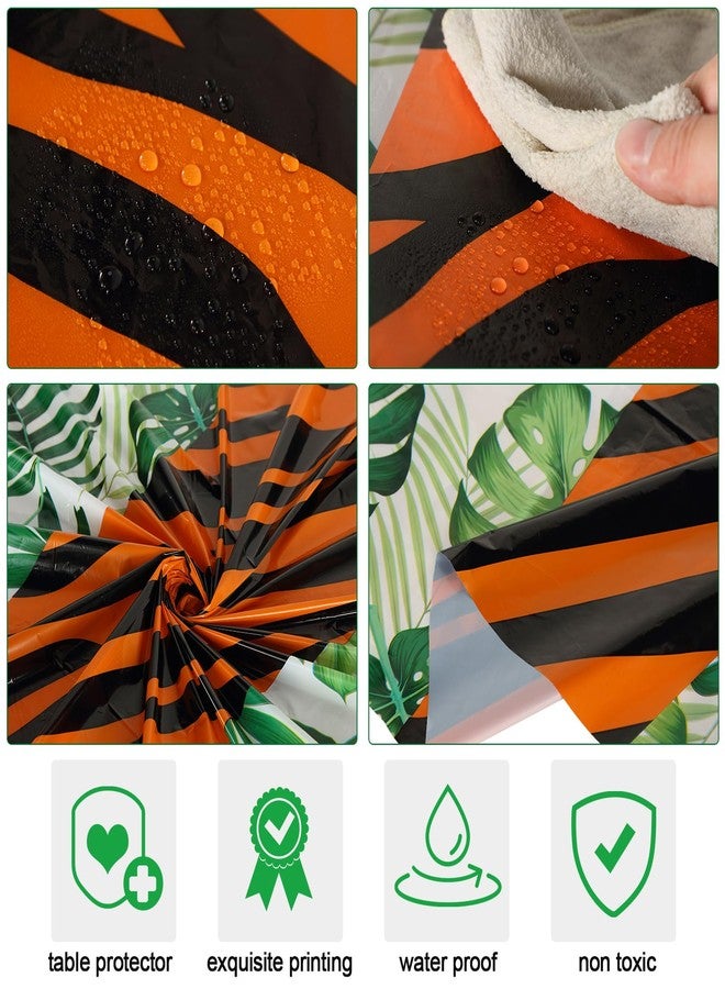 Oudain 4 Pack Animal Safari Tablecloth 84 x 84 Inch Round Jungle Theme Table Cover Tropical Leave Tiger Zebra Giraffe Print Plastic Tablecloth for Birthday Baby Shower Zoo Safari Party Supplies - Image 2
