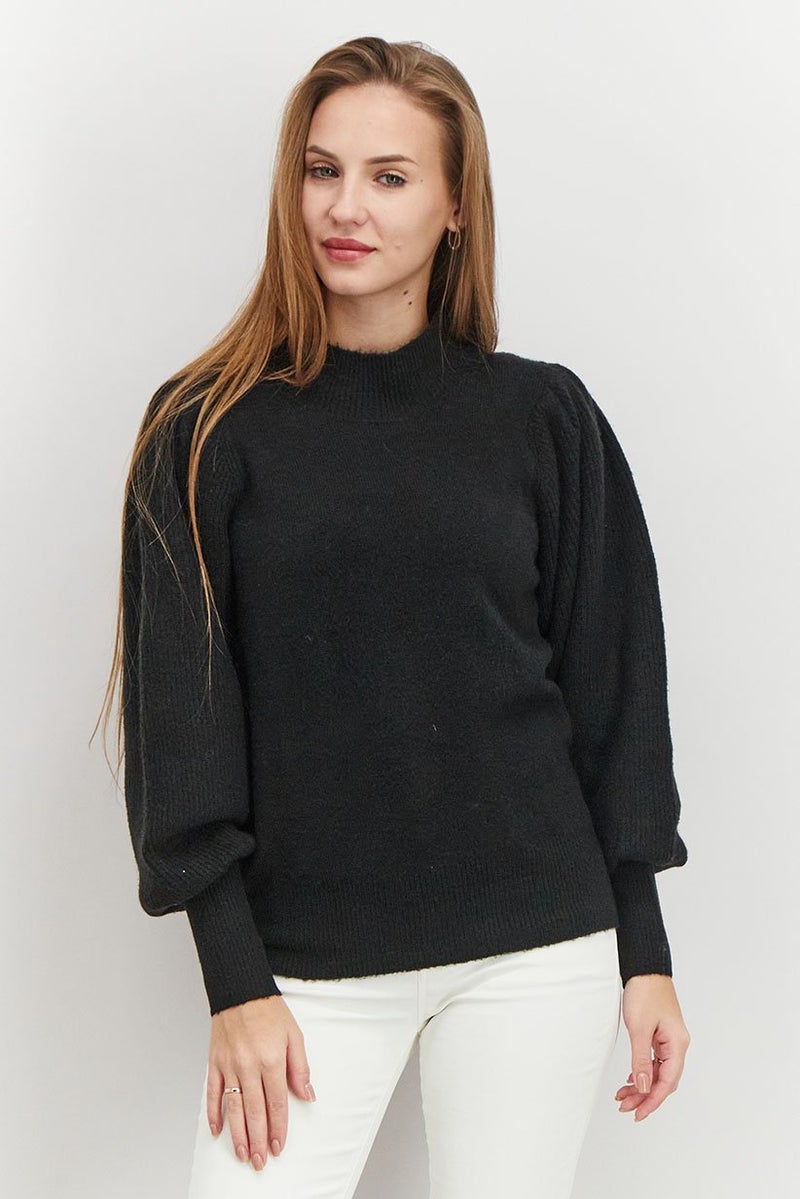 French Connection سويت شيرت نسائي بياقة دائرية بأكمام طويلة محبوك، أسود - Image 1