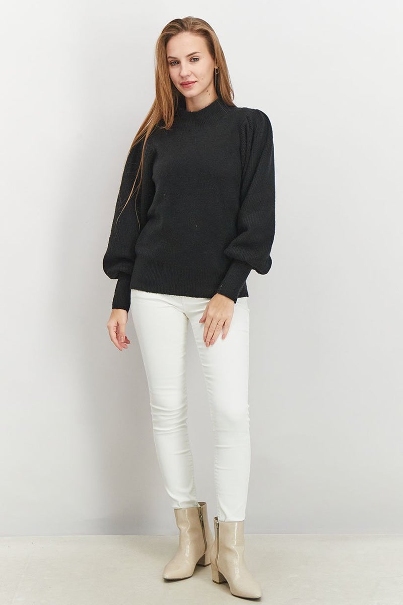 French Connection سويت شيرت نسائي بياقة دائرية بأكمام طويلة محبوك، أسود - Image 2