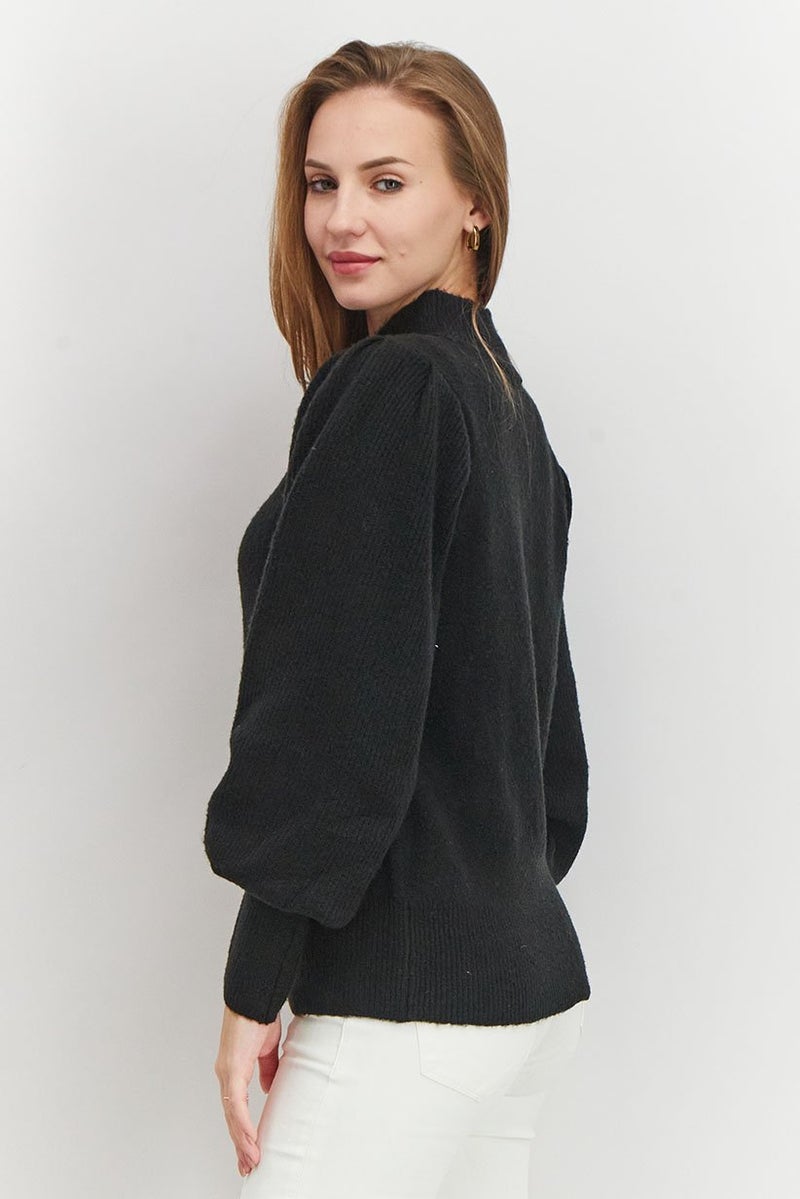 French Connection سويت شيرت نسائي بياقة دائرية بأكمام طويلة محبوك، أسود - Image 4