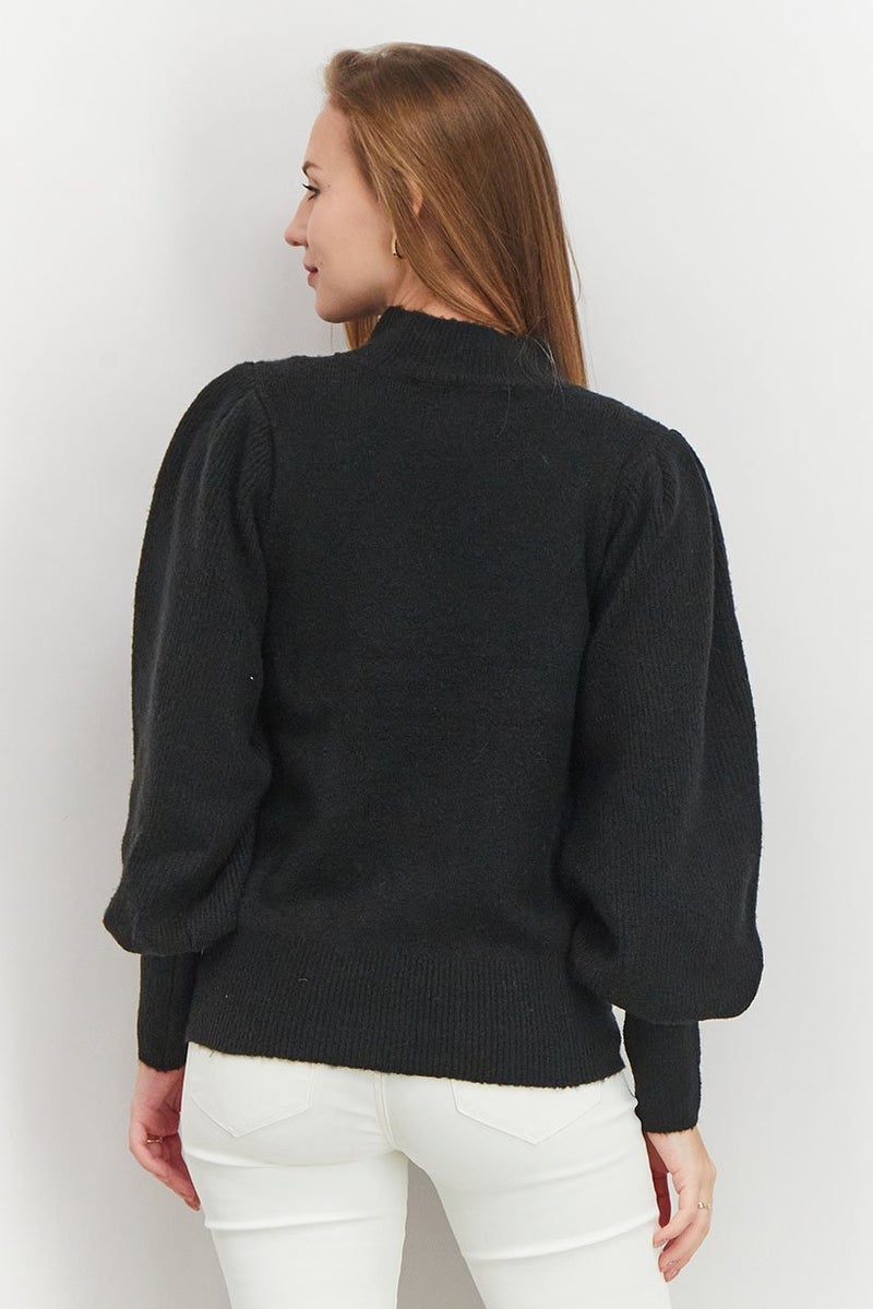 French Connection سويت شيرت نسائي بياقة دائرية بأكمام طويلة محبوك، أسود - Image 3