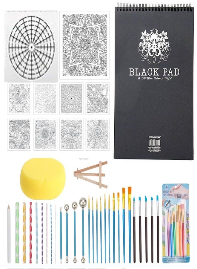 JERN Mandala Dotting Tools Set, 50 Pieces, Painting Kit with Black Sketchpad and Stencils - Image 1