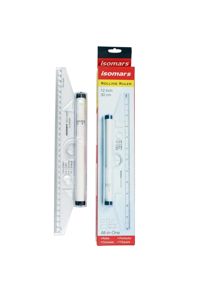 Isomers 12 Inch Measuring Rolling Ruler Plastic Multifunctional Drawing Parallel Rolling Ruler Circle Arc Drawing Design Rulers for Drawing Parallel Lines Circles  - Image 1