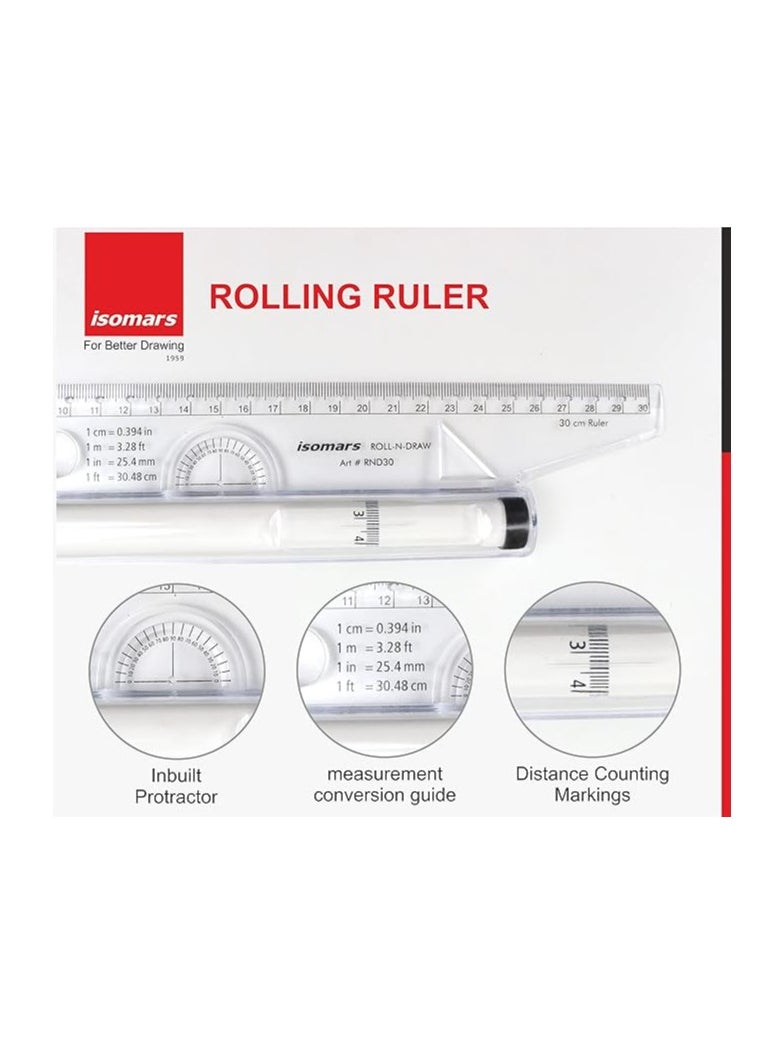 Isomers 12 Inch Measuring Rolling Ruler Plastic Multifunctional Drawing Parallel Rolling Ruler Circle Arc Drawing Design Rulers for Drawing Parallel Lines Circles  - Image 2
