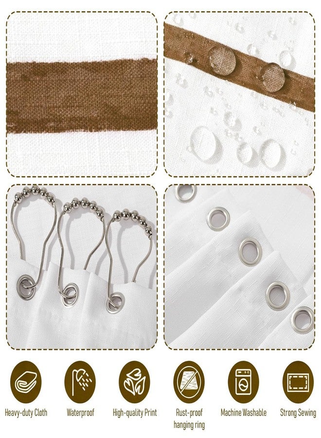 Treory Brown and White Striped Shower Curtain Set with Hooks, Waterproof Fabric, Neutral Tone Printed Hand-Drawn Stripe Design, Modern Farmhouse Bathroom Decor, 72" x 72" - Image 4