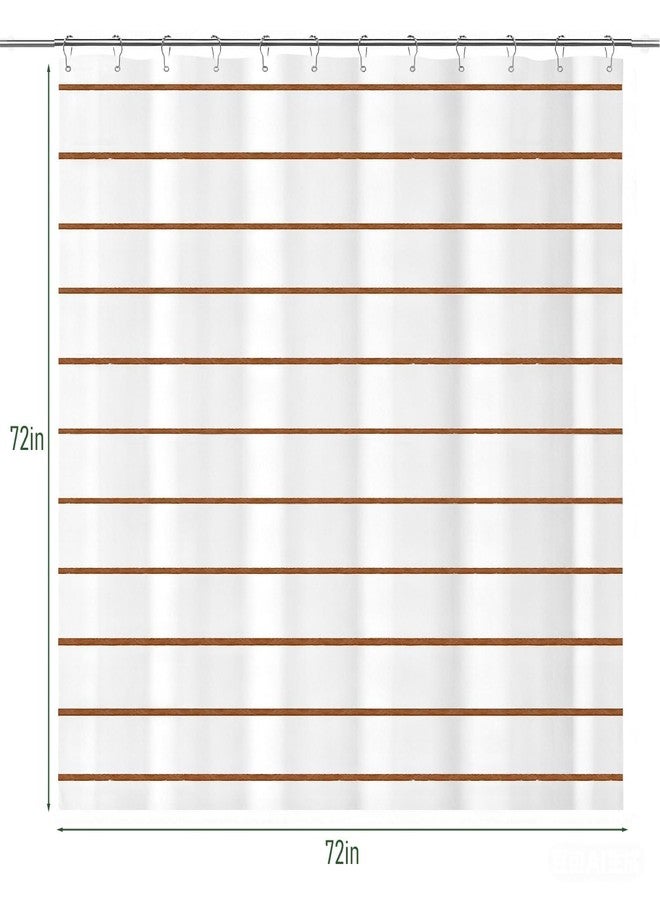 Treory Brown and White Striped Shower Curtain Set with Hooks, Waterproof Fabric, Neutral Tone Printed Hand-Drawn Stripe Design, Modern Farmhouse Bathroom Decor, 72" x 72" - Image 2