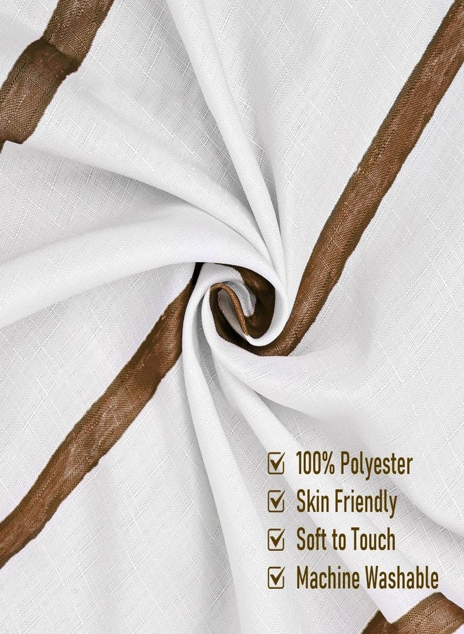 Treory Brown and White Striped Shower Curtain Set with Hooks, Waterproof Fabric, Neutral Tone Printed Hand-Drawn Stripe Design, Modern Farmhouse Bathroom Decor, 72" x 72" - Image 5