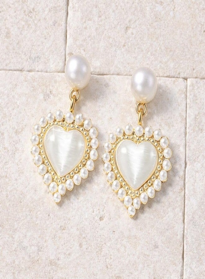 AMAAL Cubic Zirconia Long Drop Korean Pearl Earrings set for Women Wedding Girls Ladies | Western Earing Love | Moti Stylish Ear Rings Jewellery for woman | Valentine Gift for Girlfriend couple -387 - Image 4