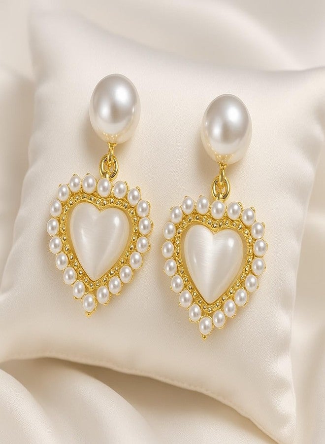 AMAAL Cubic Zirconia Long Drop Korean Pearl Earrings set for Women Wedding Girls Ladies | Western Earing Love | Moti Stylish Ear Rings Jewellery for woman | Valentine Gift for Girlfriend couple -387 - Image 5