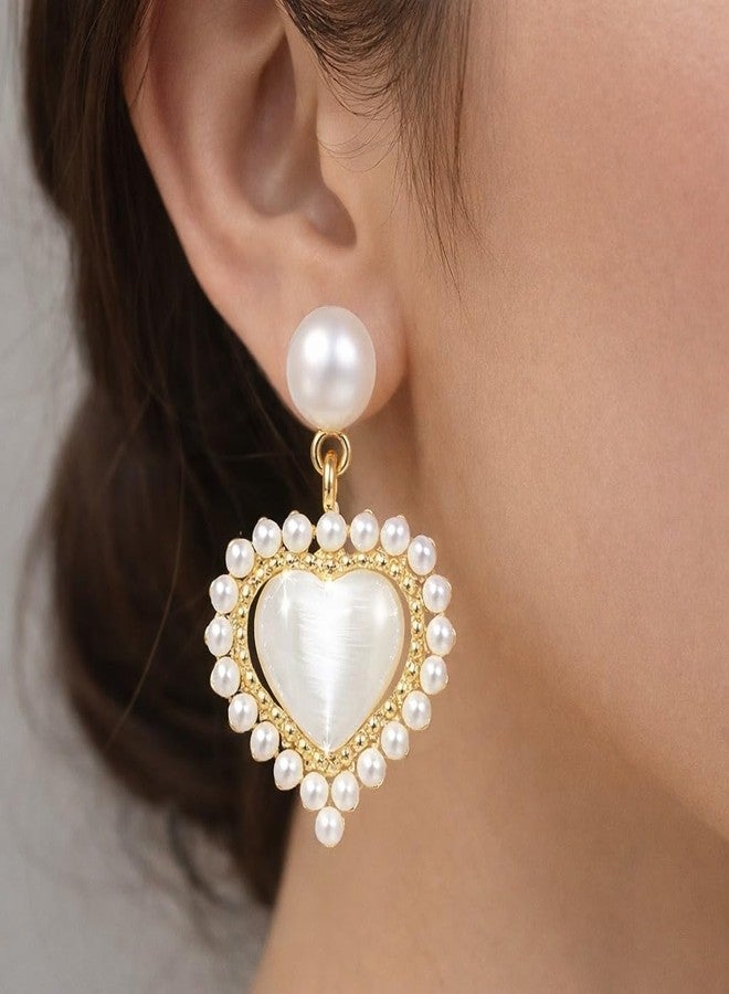 AMAAL Cubic Zirconia Long Drop Korean Pearl Earrings set for Women Wedding Girls Ladies | Western Earing Love | Moti Stylish Ear Rings Jewellery for woman | Valentine Gift for Girlfriend couple -387 - Image 2