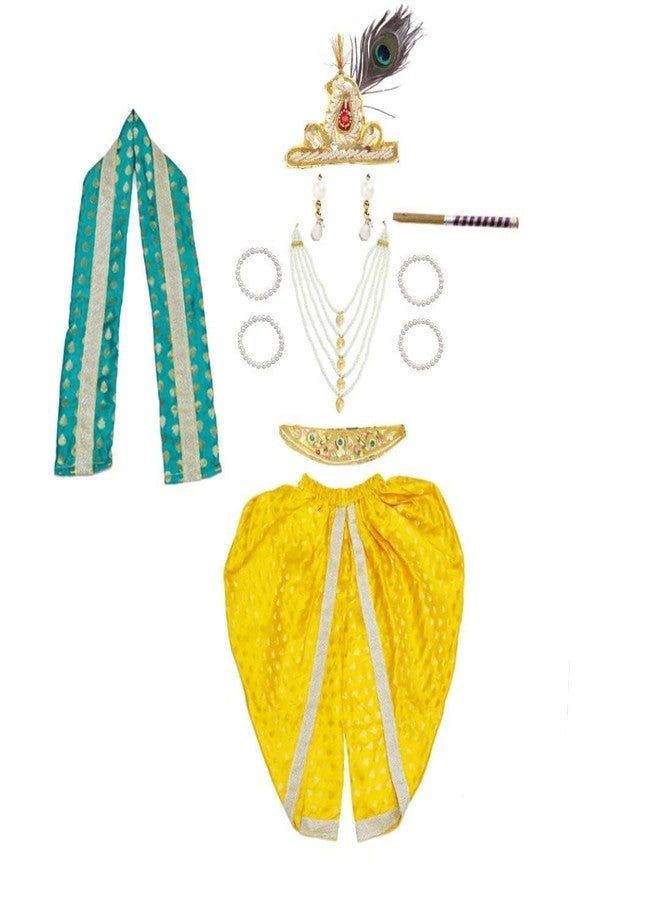 DESI ANDAAZ Krishna Dress for Kids – Fancy Dress for Boys & Girls | Bal Krishna Dress with Mukut, Flute & Accessories (Set of 10)| Janmashtami - Image 1