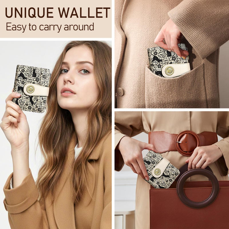 Kelvoris Black Cats Small Rfid Women Wallet Bifold Zipper Coin Pocket PU Leather Compact Cash Credit Card Holder Travel Wallet for Female Ladies Teen Girls 1 ID Window 10 Card Slots - Image 2