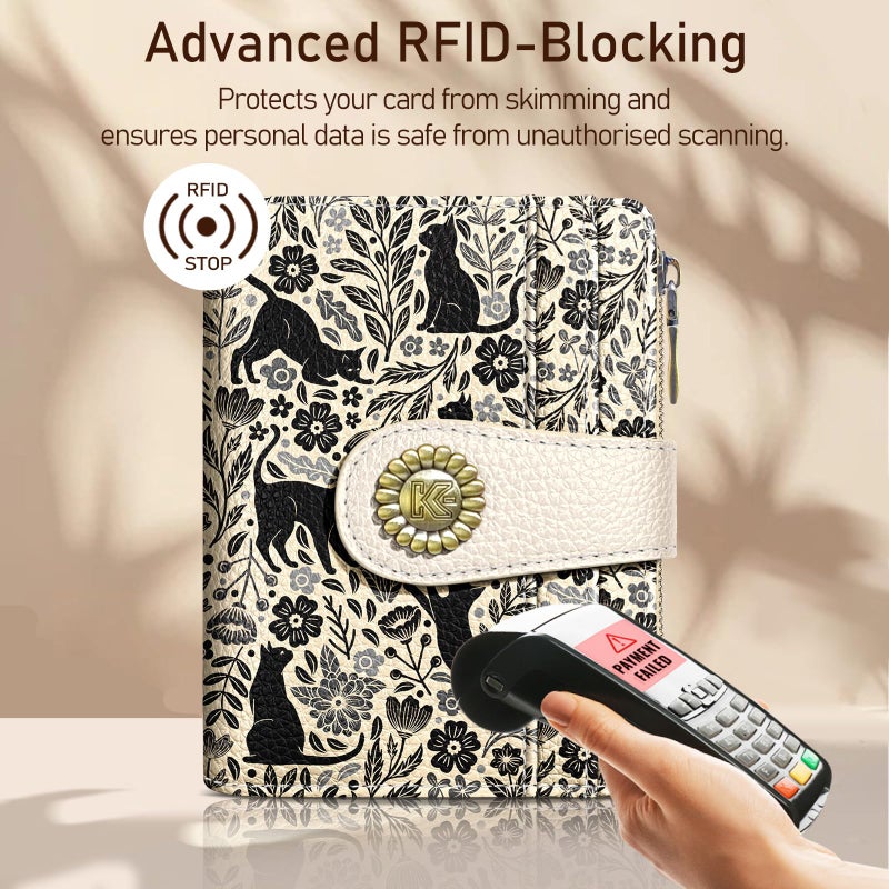 Kelvoris Black Cats Small Rfid Women Wallet Bifold Zipper Coin Pocket PU Leather Compact Cash Credit Card Holder Travel Wallet for Female Ladies Teen Girls 1 ID Window 10 Card Slots - Image 3
