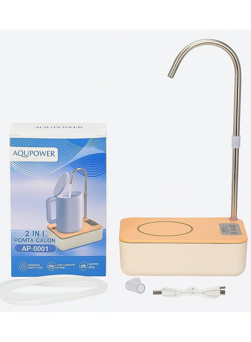 Aqua 2-in-1 Smart Water Dispenser Pump, USB Rechargeable for 5 Gallon Bottles, Ultra-Quiet for Bedside, Office & Kitchen Use, Portable for Home & Camping, Saddle Brown - Image 1