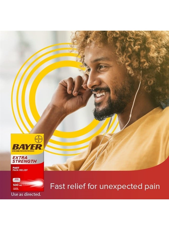 BAYER Extra Strength Aspirin 500 mg, Pain Reliever and Fever Reducer, Powerful Pain Relief of Headache, Muscle Pain, Minor Arthritis Pain, Back Ache, Toothache, and Menstrual Pain, 100 Coated Tablets - Image 2