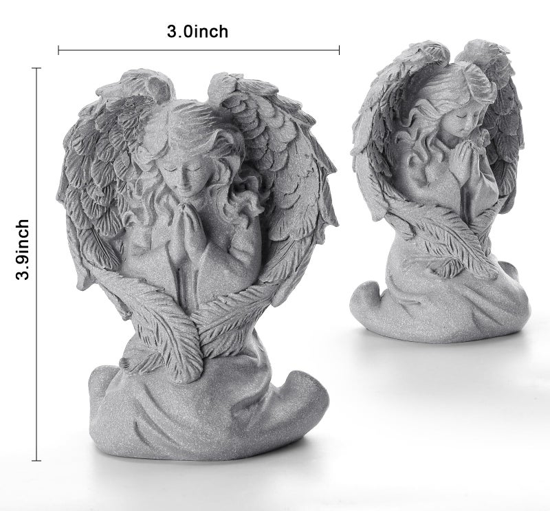 INLOMEM Praying Angel Figurine, Sculpted Hand-Painted Figurine, Angel Wings Statue for Home Decor or Garden, First Communion Gifts for Girls, Religious Gifts for Women (Gray) - Image 3