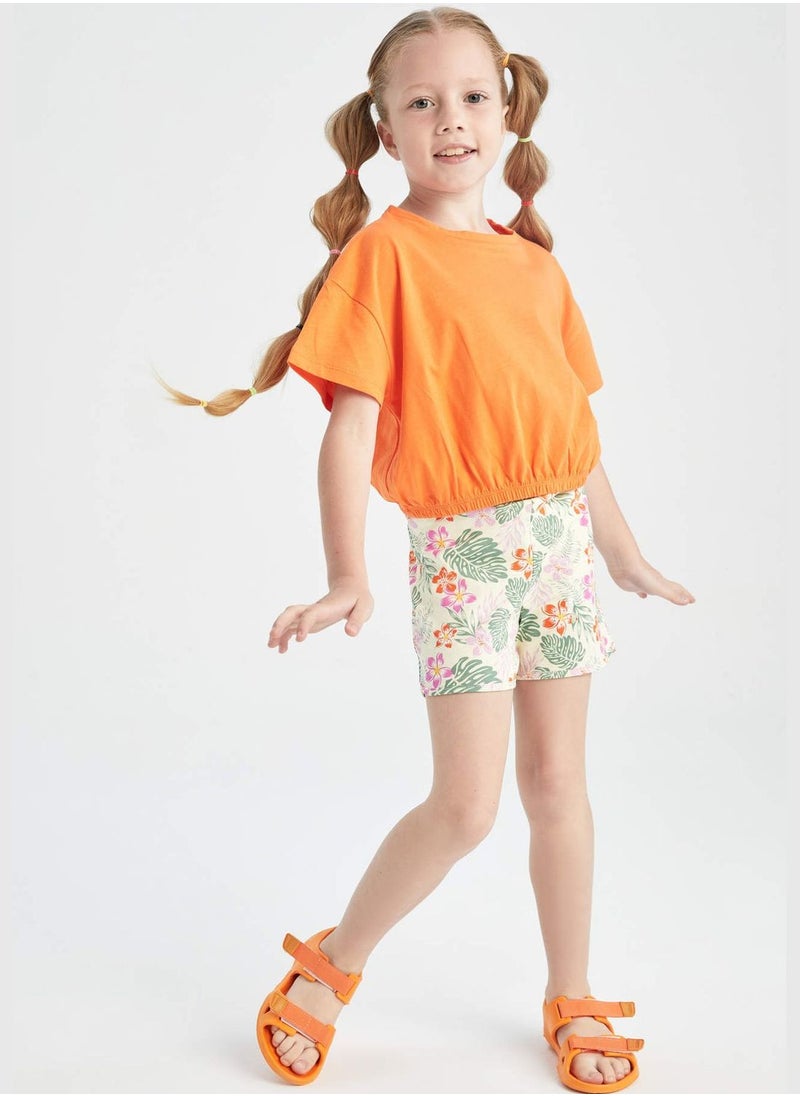 DeFacto - Short Sleeve Crop Top & Floral Print Mini Shorts - Image 1