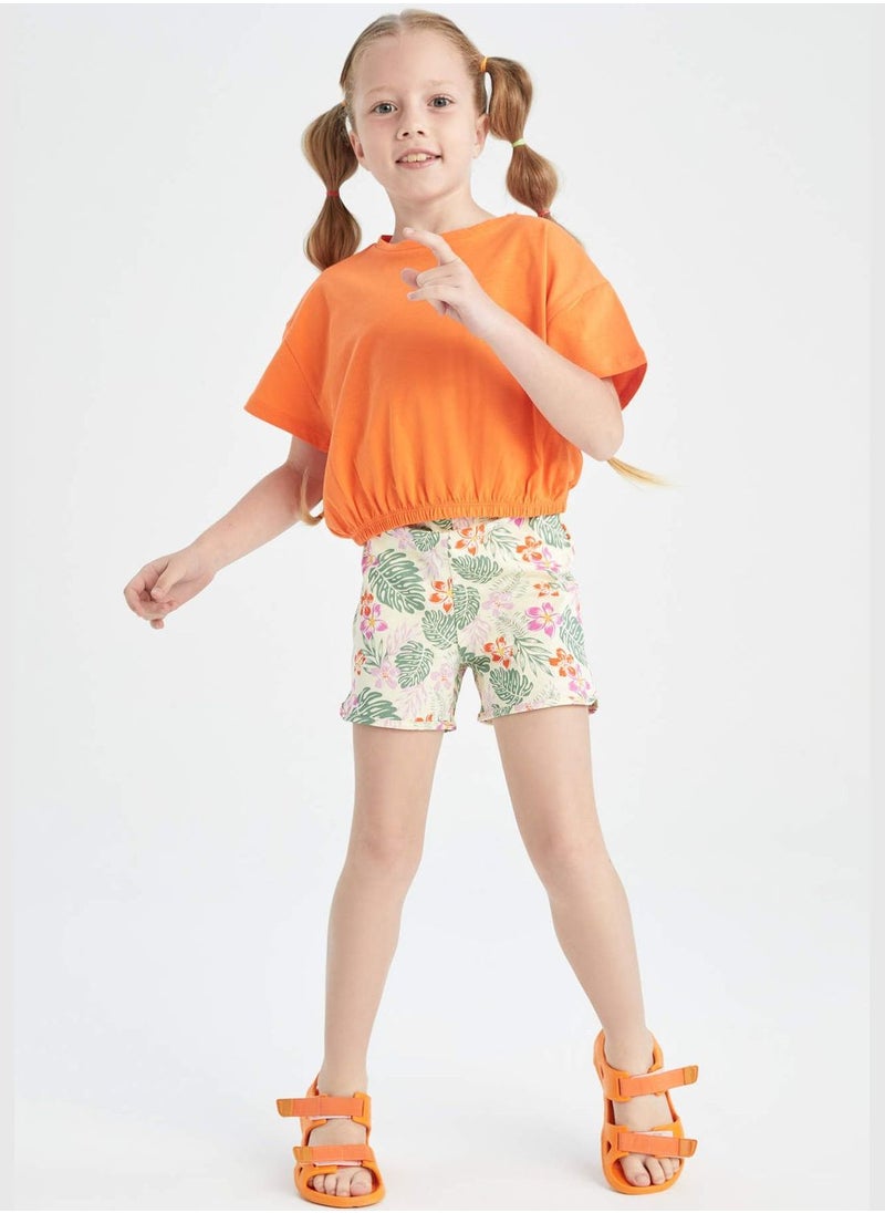 DeFacto - Short Sleeve Crop Top & Floral Print Mini Shorts - Image 1