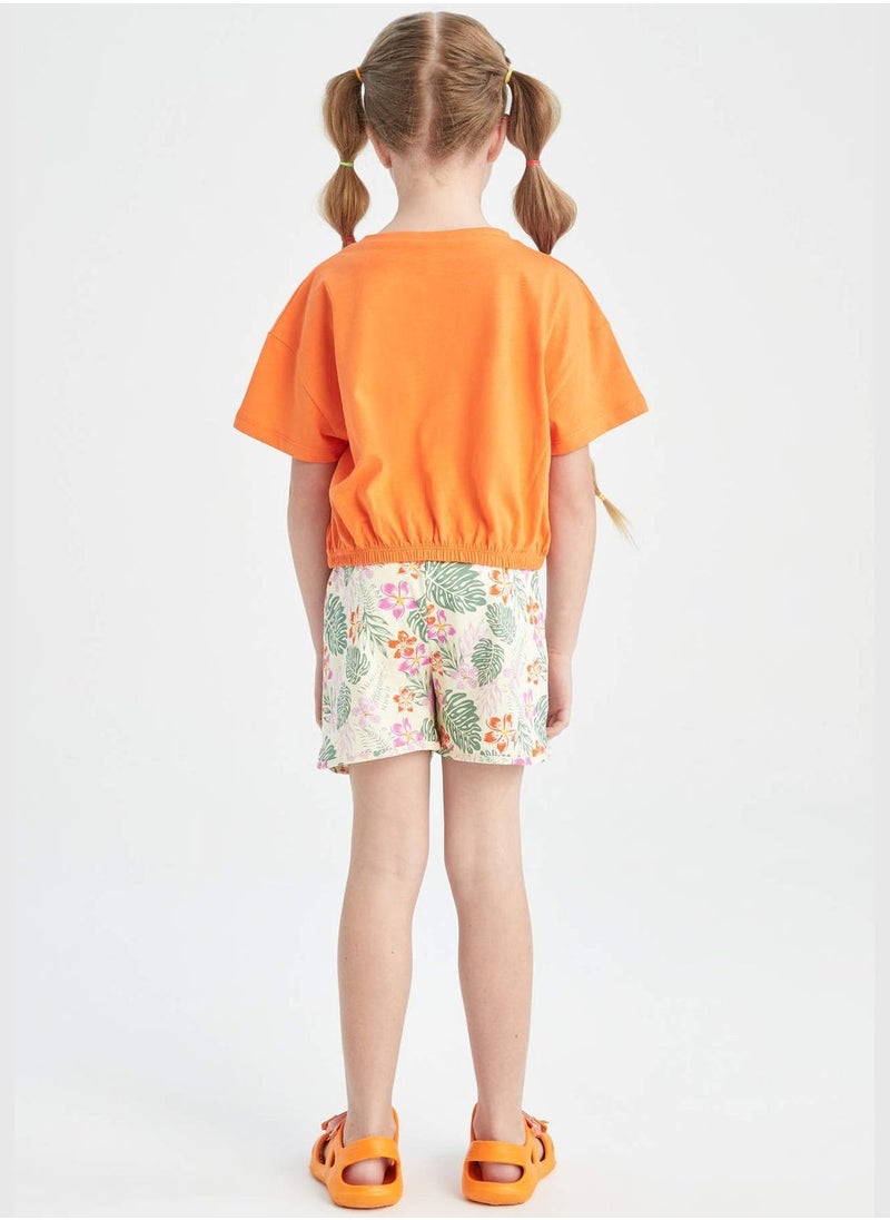 DeFacto - Short Sleeve Crop Top & Floral Print Mini Shorts - Image 1
