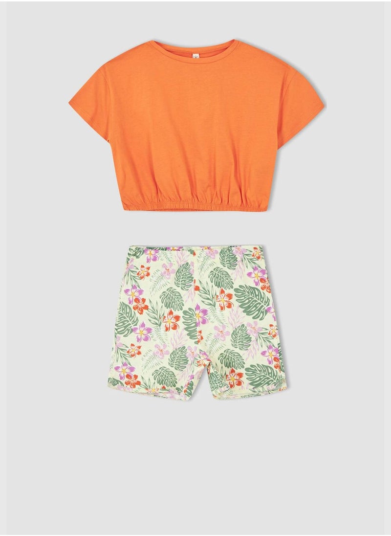DeFacto - Short Sleeve Crop Top & Floral Print Mini Shorts - Image 1