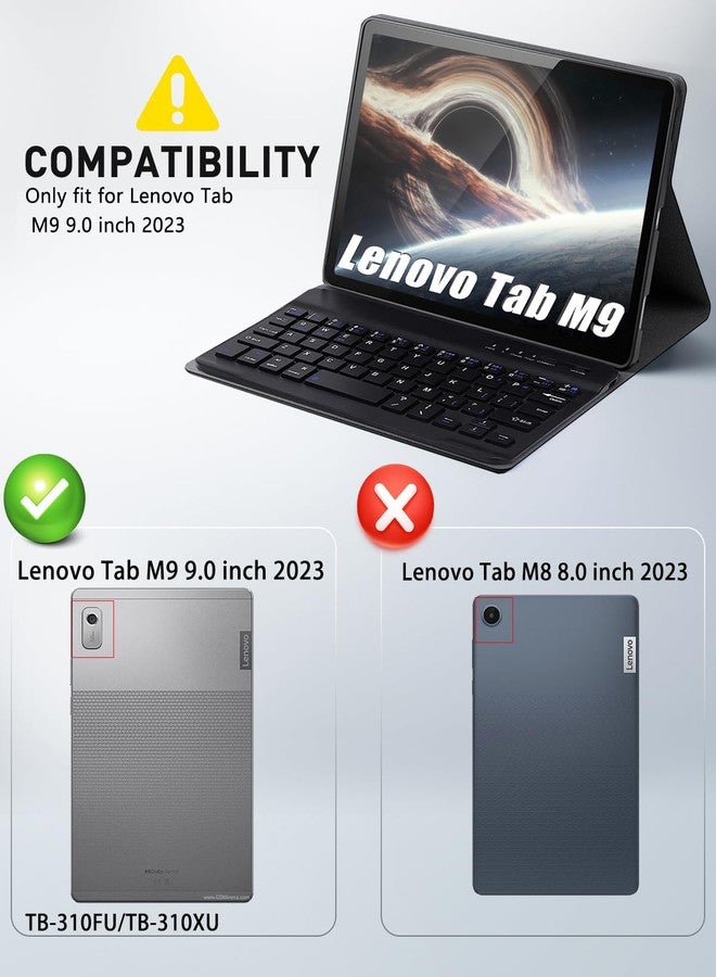 TUNKARMOR Keyboard Case for Lenovo Tab M9 2023/2024 Release 9.0" Tablet (TB-310FU/TB-310XU) - Mouse and Detachable Keyboard PU Leather Cover Case Auto Sleep/Wake - Black - Image 2