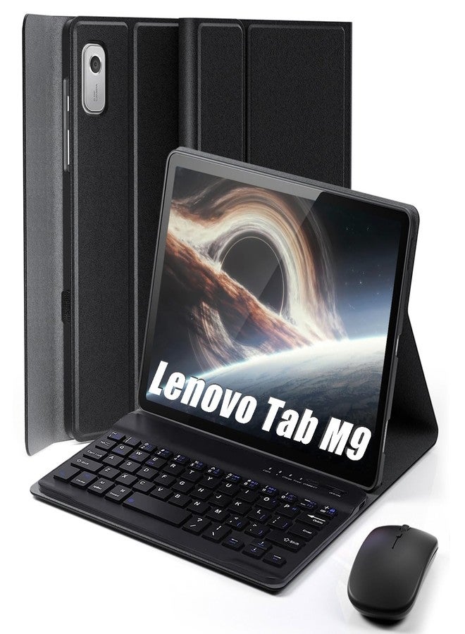 TUNKARMOR Keyboard Case for Lenovo Tab M9 2023/2024 Release 9.0" Tablet (TB-310FU/TB-310XU) - Mouse and Detachable Keyboard PU Leather Cover Case Auto Sleep/Wake - Black - Image 1