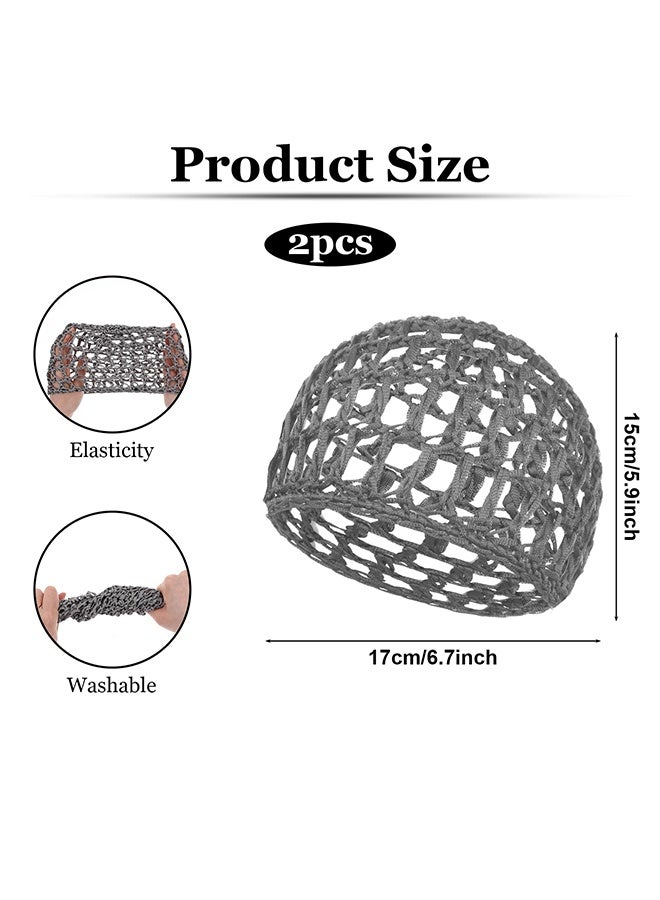 2 Pieces Black and Grey Breathable Anti-Frizz Crochet Hair Nets for Sleeping, Soft Reusable Knitted Mesh Sleep Bonnets, Protect Hairstyle for Silk Press Wrap, for Women - Image 2
