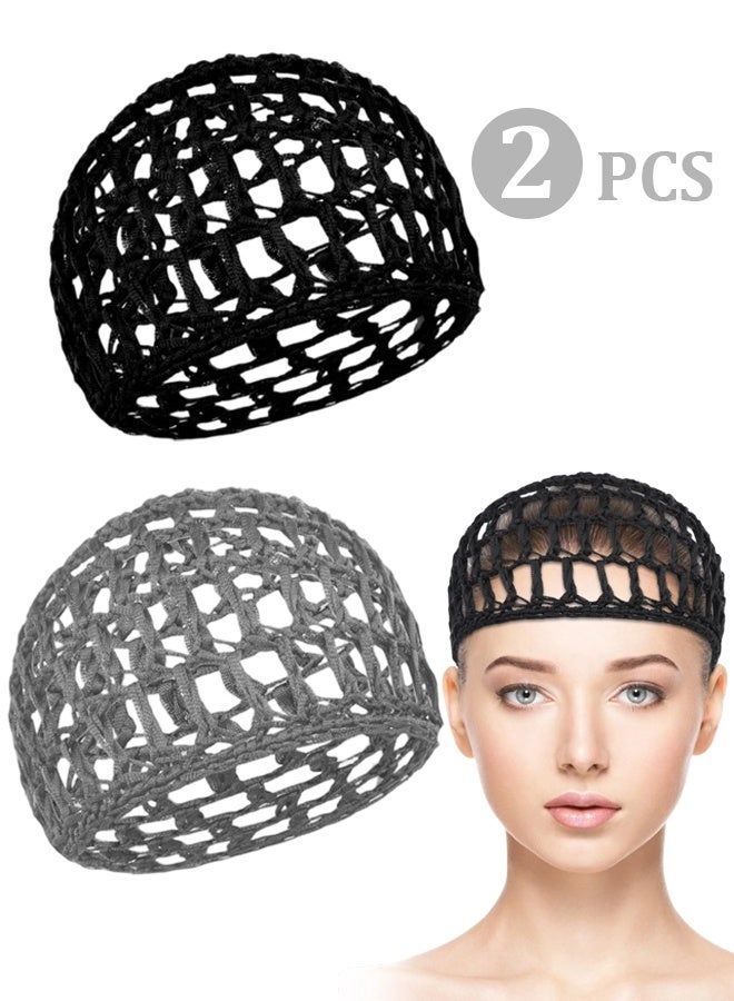 2 Pieces Black and Grey Breathable Anti-Frizz Crochet Hair Nets for Sleeping, Soft Reusable Knitted Mesh Sleep Bonnets, Protect Hairstyle for Silk Press Wrap, for Women - Image 1