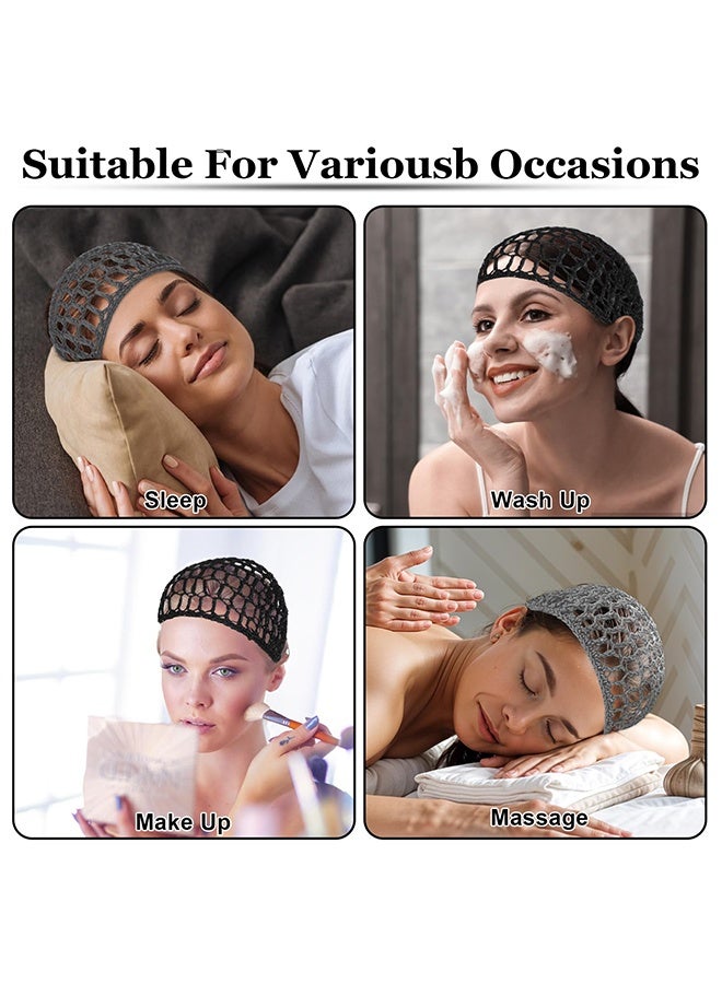 2 Pieces Black and Grey Breathable Anti-Frizz Crochet Hair Nets for Sleeping, Soft Reusable Knitted Mesh Sleep Bonnets, Protect Hairstyle for Silk Press Wrap, for Women - Image 4