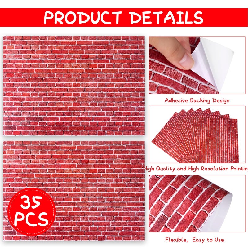 Furbeko 35 Pcs Miniature Dollhouse Wallpaper Self-Adhesive Mini DIY Floorboards Wall Paper Real Life DIY Decoration for Dollhouse(Red) - Image 3