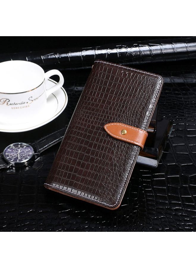 HuHa - Case Cover For Realme C21 idewei Crocodile Texture Horizontal Flip Leather Case with Holder & Card Slots & Wallet Dark Brown - Image 1