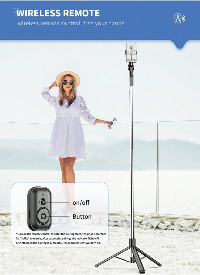 2m/79" Selfie Stick Gimbal Stabilizer Aluminum Alloy Extra Long Pole - Balanced and Stable 360° Rotating Selfie Stick Tripod, Extendable Phone Tripod Bracket, Equipped with Wireless Remote