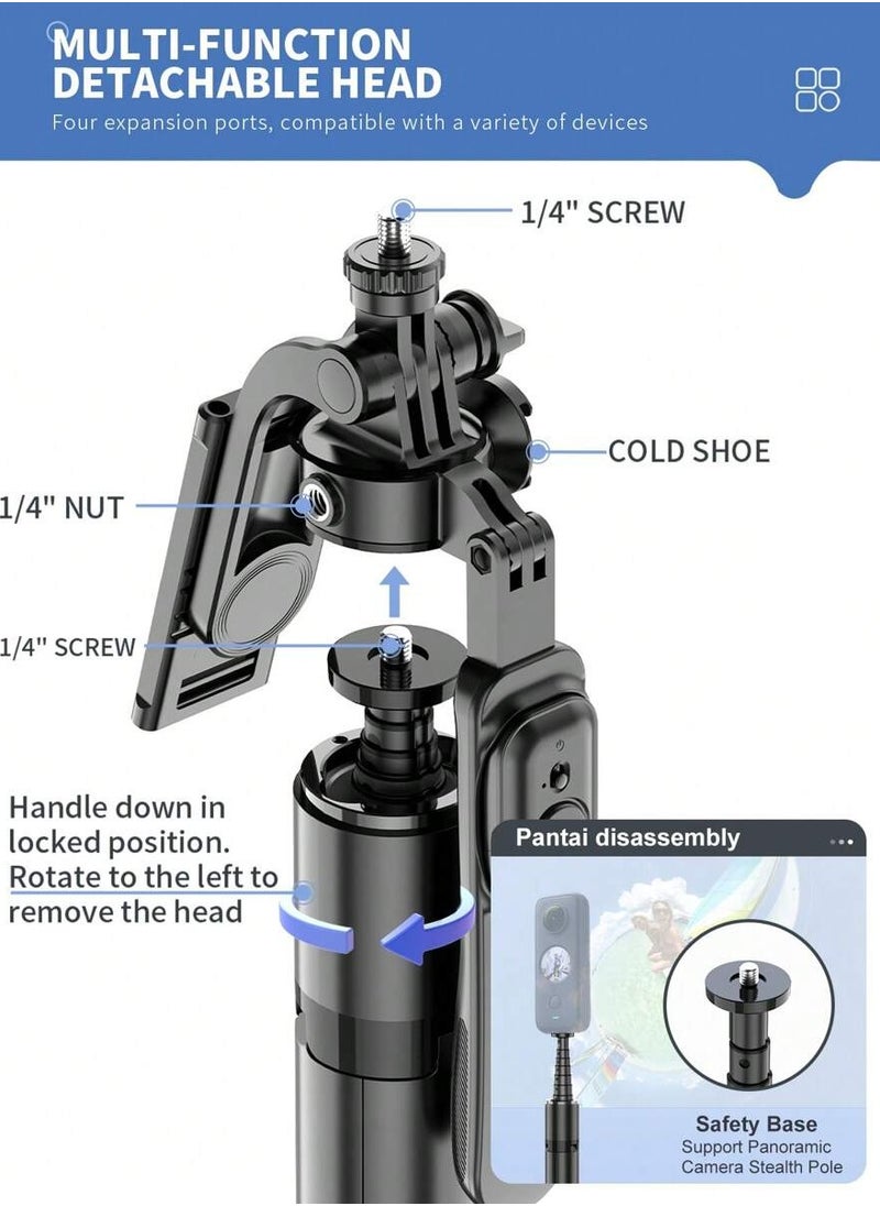 2m/79" Selfie Stick Gimbal Stabilizer Aluminum Alloy Extra Long Pole - Balanced and Stable 360° Rotating Selfie Stick Tripod, Extendable Phone Tripod Bracket, Equipped with Wireless Remote