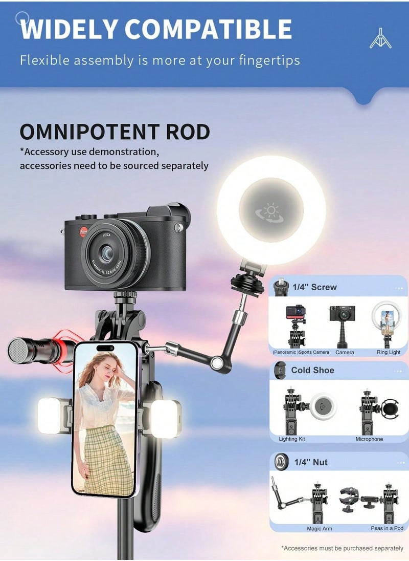 Meiyilan 2m/79" Selfie Stick Gimbal Stabilizer Aluminum Alloy Extra Long Pole - Balanced and Stable 360° Rotating Selfie Stick Tripod, Extendable Phone Tripod Bracket, Equipped with Wireless Remote  - Image 2