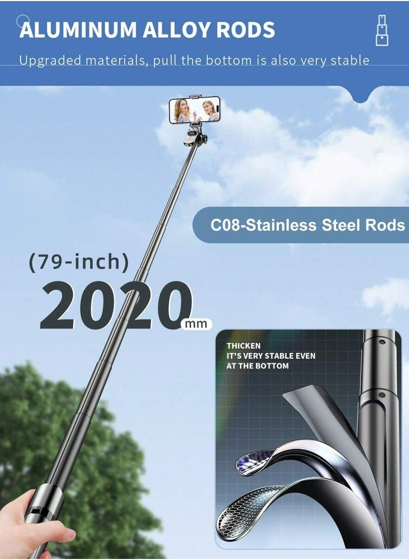 Meiyilan 2m/79" Selfie Stick Gimbal Stabilizer Aluminum Alloy Extra Long Pole - Balanced and Stable 360° Rotating Selfie Stick Tripod, Extendable Phone Tripod Bracket, Equipped with Wireless Remote  - Image 4