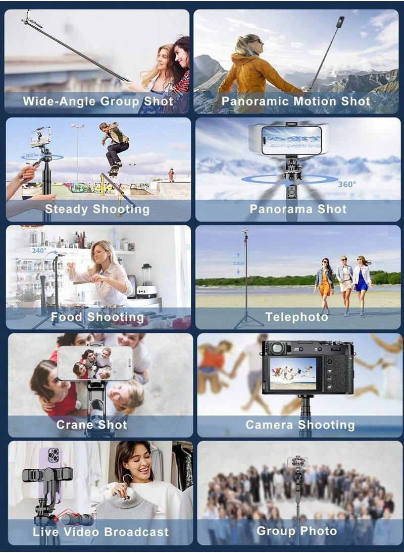 2m/79" Selfie Stick Gimbal Stabilizer Aluminum Alloy Extra Long Pole - Balanced and Stable 360° Rotating Selfie Stick Tripod, Extendable Phone Tripod Bracket, Equipped with Wireless Remote