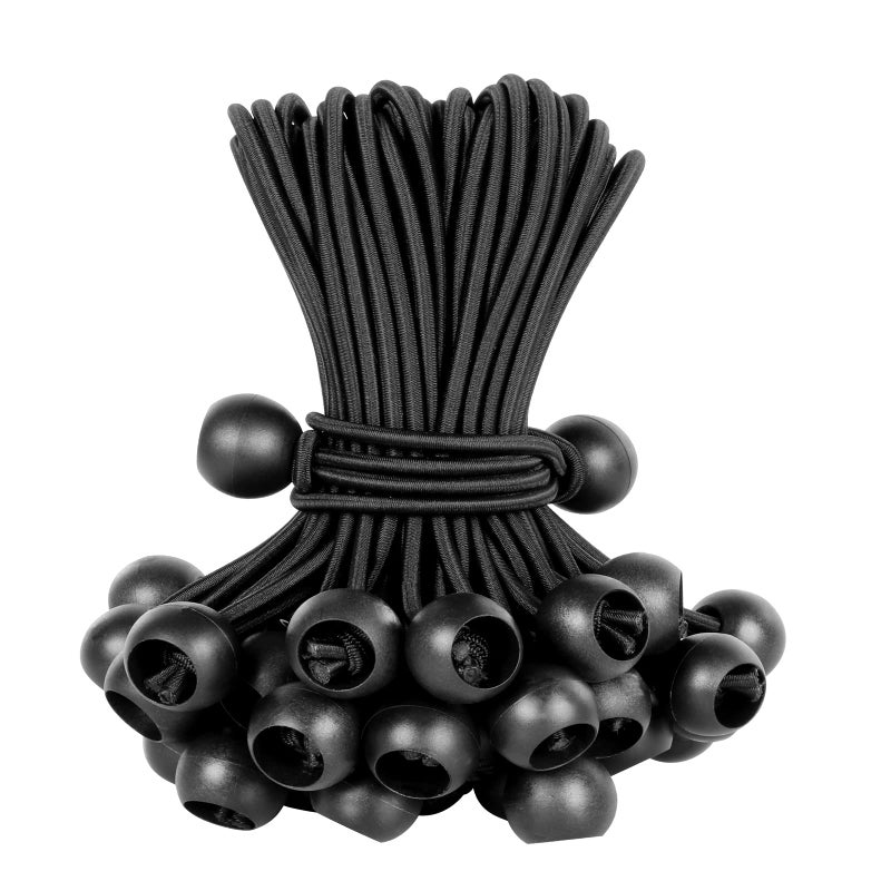 Kinzomor Ball Bungee Cords 6 Inch Bungee Cord with Balls, 50 PCS Heavy Duty Bungie Cord Balls Canopy Tarp Tie Down Bungee Balls for Camping, Shelter,Cargo,Tent Poles UV Resistant - Image 1