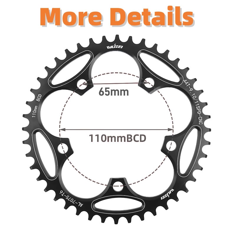 goucrro 110/130 BCD Chainring 36/38/40/42/44/46/48/50/52/54/56/58/60T Round Narrow Wide Bicycle Chainring with 5 Screws for Road Bike Folding Bicycle(Black,110BCD-36T) - Image 2