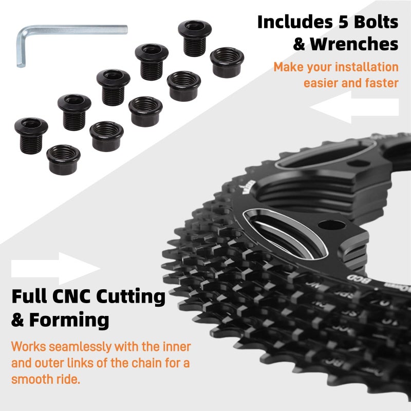 goucrro 110/130 BCD Chainring 36/38/40/42/44/46/48/50/52/54/56/58/60T Round Narrow Wide Bicycle Chainring with 5 Screws for Road Bike Folding Bicycle(Black,110BCD-36T) - Image 3