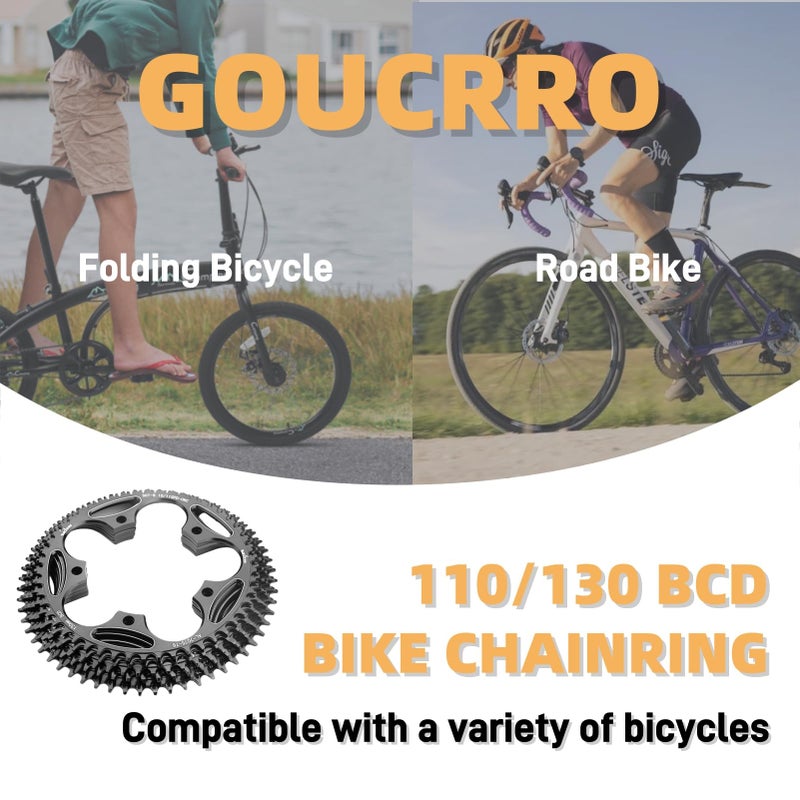 goucrro 110/130 BCD Chainring 36/38/40/42/44/46/48/50/52/54/56/58/60T Round Narrow Wide Bicycle Chainring with 5 Screws for Road Bike Folding Bicycle(Black,110BCD-36T) - Image 4