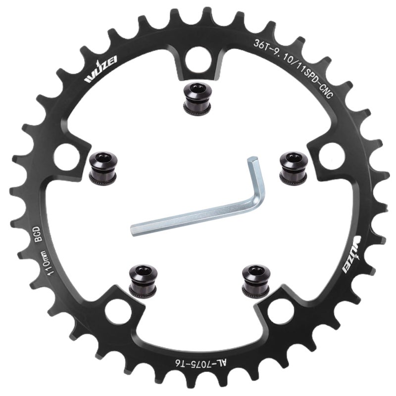 goucrro 110/130 BCD Chainring 36/38/40/42/44/46/48/50/52/54/56/58/60T Round Narrow Wide Bicycle Chainring with 5 Screws for Road Bike Folding Bicycle(Black,110BCD-36T) - Image 1