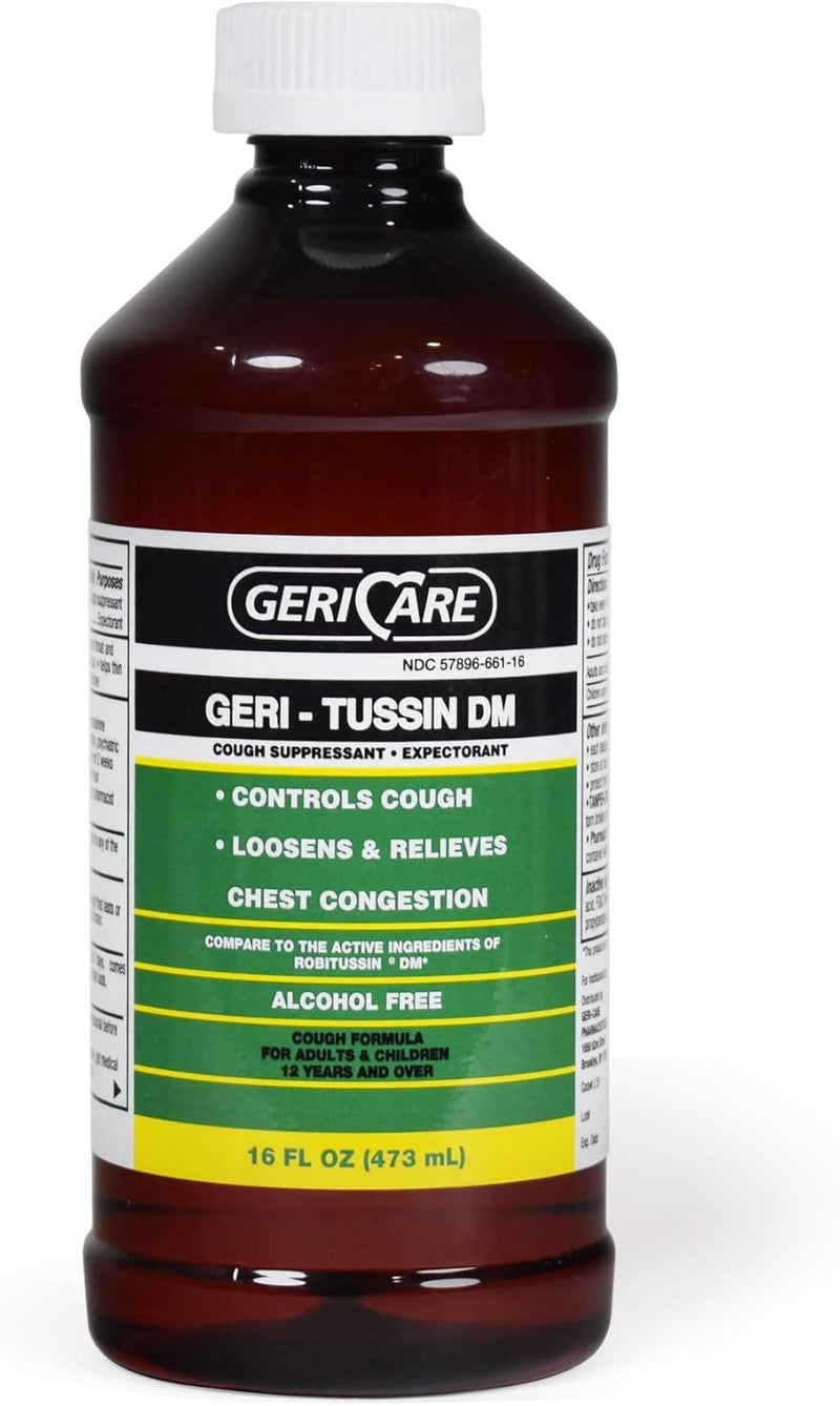 GeriCare Geri-Tussin DM Liquid Cold 16oz Bottle, Cough Suppressant Chest Congestion (Pack of 2)