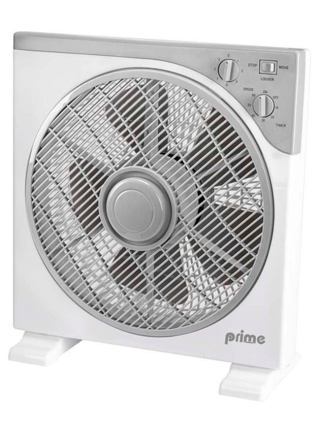 Prime مروحة صندوقية 12 بوصة مع مؤقت 40 واط محرك نحاسي كامل 3 سرعات تحكم أبيض ورمادي - Image 1