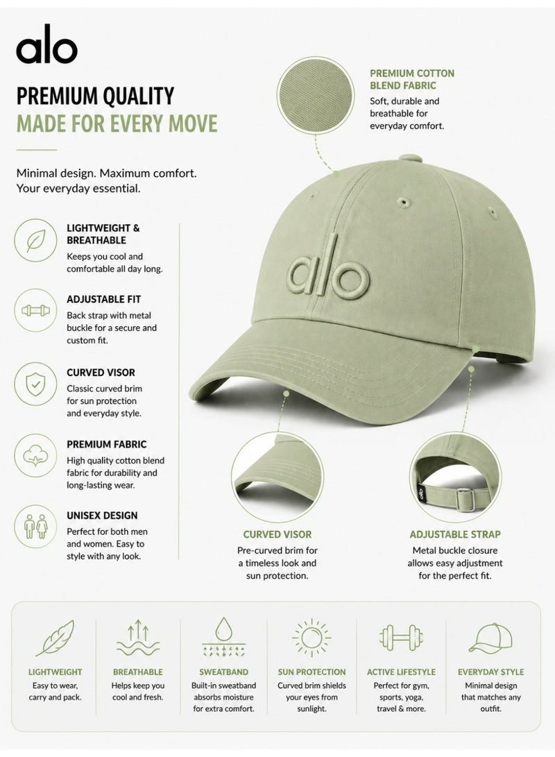Alo Yoga Premium Unisex Adjustable Baseball Cap – Lightweight Breathable Casual Sports Hat for Men & Women, Minimal Streetwear Style, Curved Visor Black Cap - Image 2